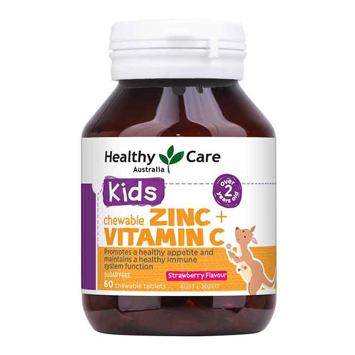 Viên Nhai Bố Sung Kẽm Healthy Care Zinc Vitamin C 60 viên Hồi Phục Sức Khỏe, Tắng Sức Đề Kháng Cho Bé