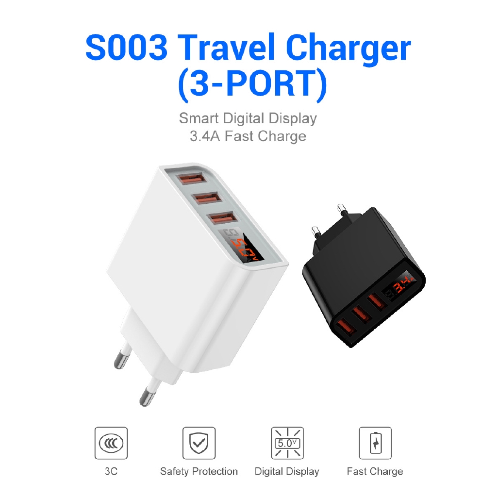 Bộ Sạc Nhanh 5v 3.4a 3 Cổng Usb Thông Minh