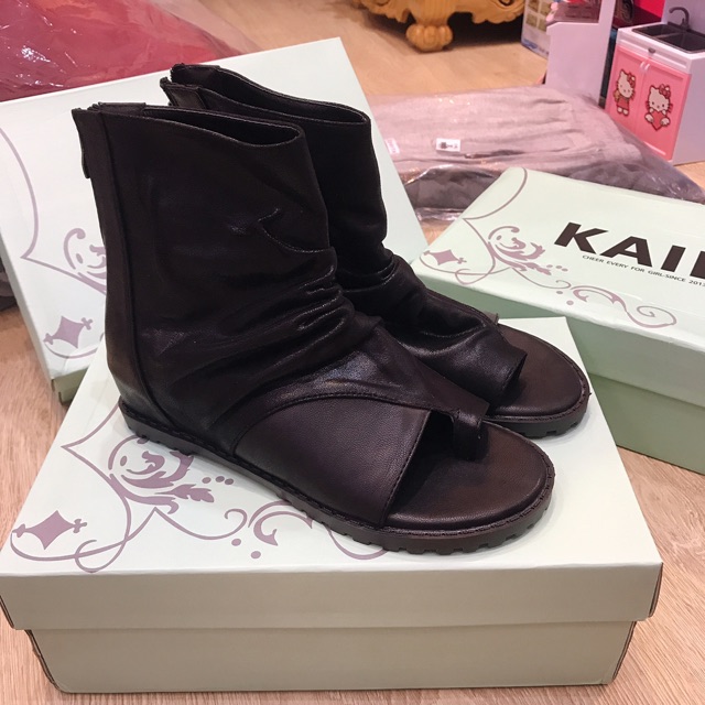 Giầy Bốt Nữ Da KAILI Xỏ Ngón Chiến Binh Độn Đế Tăng Chiều Cao | BigBuy360 - bigbuy360.vn