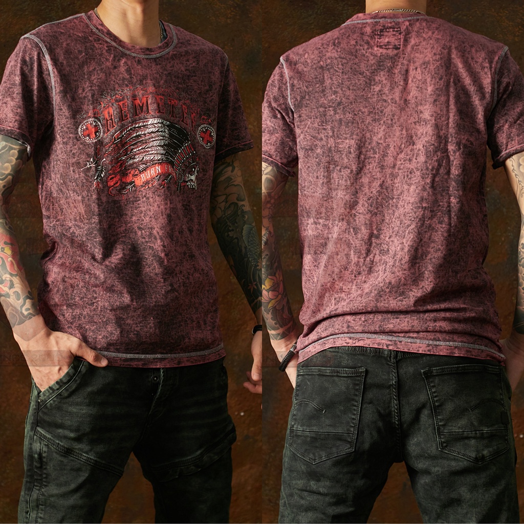 SHOPGAO - Áo thun nam cổ tròn REMETEE wash in hình thổ dân - cotton 100% - hình thật