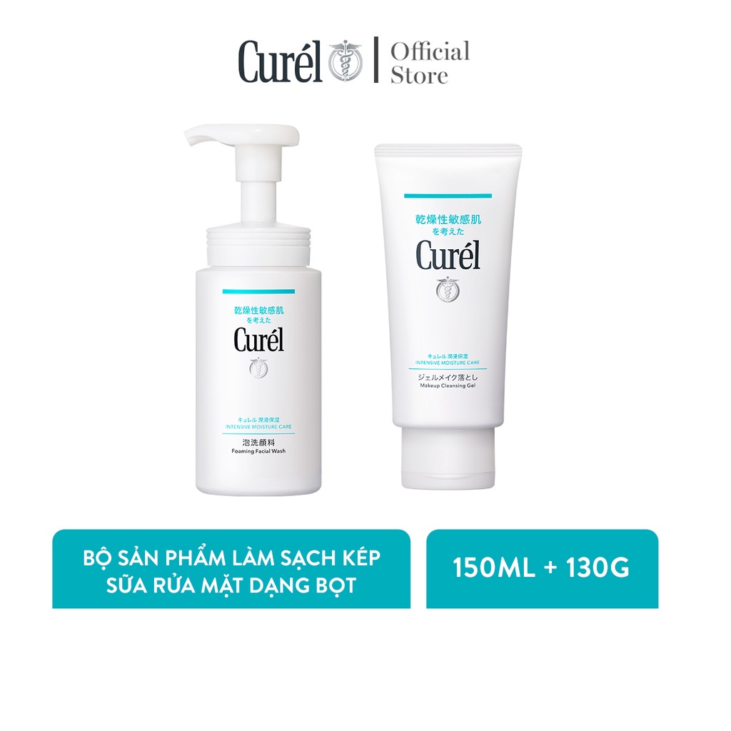 Combo làm sạch kép Sữa rửa mặt dạng bọt Curél 150ml và Gel tẩy trang Curél 130g