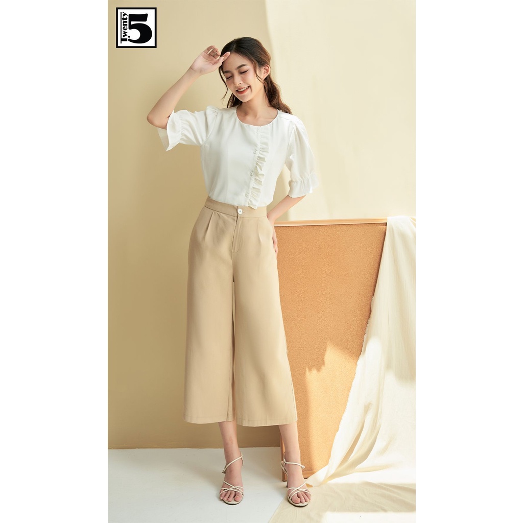 Quần vải nữ công sở dáng suông lửng trơn màu Twentyfive N630