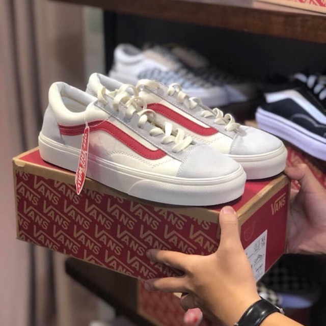 (video_ảnh thật) giày sneakers vans style 36 kẻ đỏ (nam/nữ)