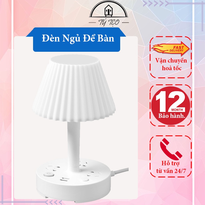 Đèn Ngủ Để Bàn Đa Năng Hình Nấm Tích Hợp 3 Ổ Cắm Điện, 2 Cổng Sạc USB, Giá Để Điện Thoại - DN05 - Gia Dụng Tý Tẹo