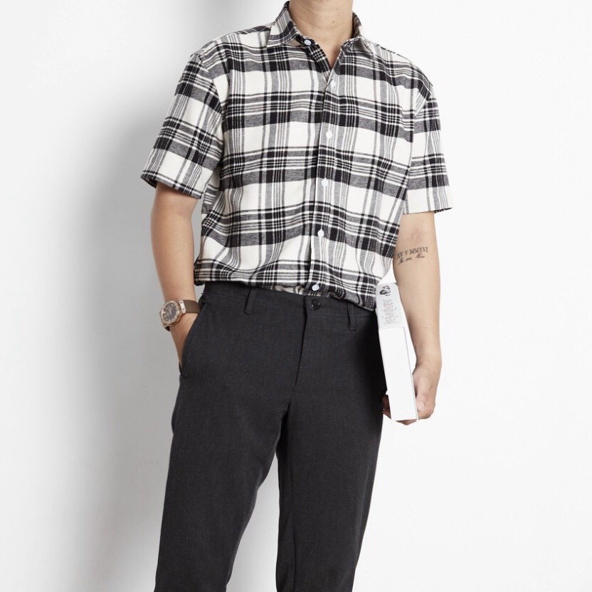 Áo sơ mi nam tay ngắn, sọc caro 5M basic - Chất liệu cotton 100% cao cấp - Form slim dễ phối đồ. | BigBuy360 - bigbuy360.vn