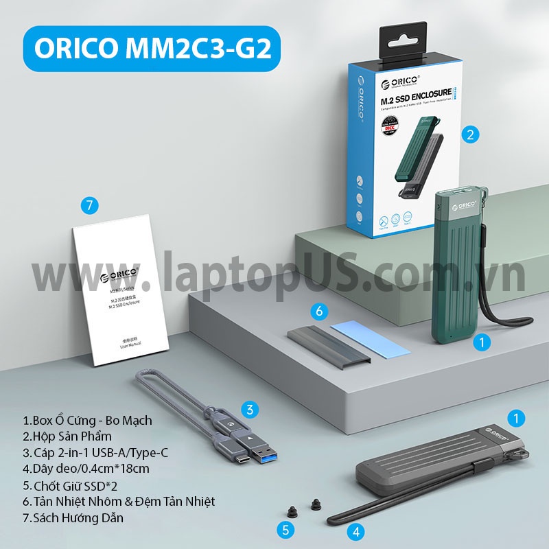Box SSD ORICO NVME MM2C3 G2 USB C Tản Nhiệt Nhôm Chính Hãng