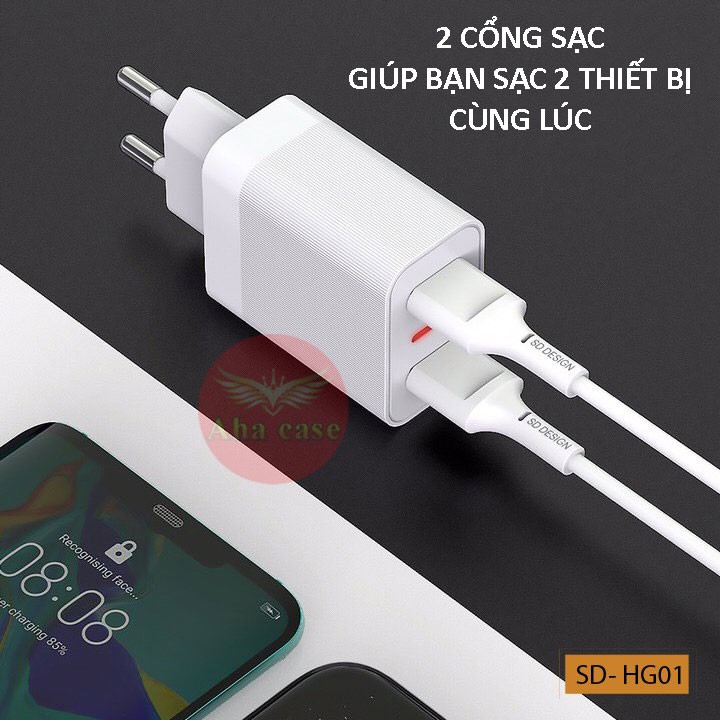 Bộ Củ + cáp sạc SD DESIGN HG 01 sạc nhanh có chân sạc lightning, TypeC, Micro cho mọi điện thoại Iphone, samsung, xiaomi