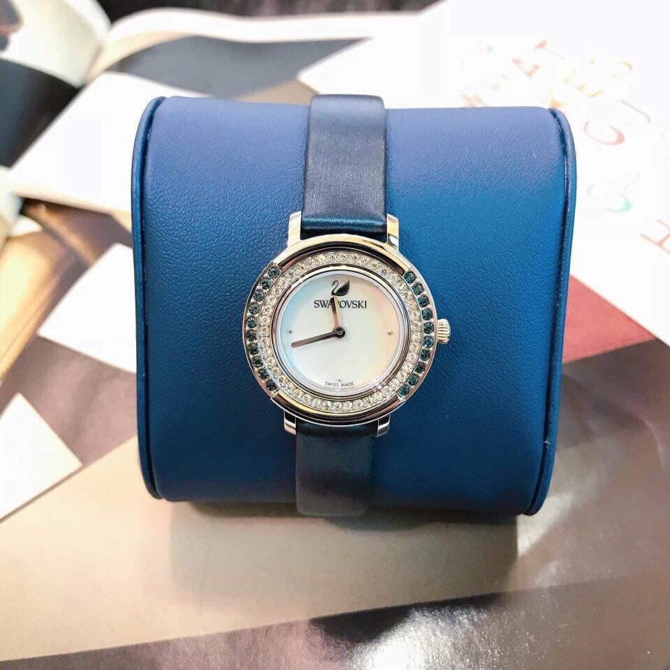 Đồng Hồ Nữ Swarovski Dây Da Xanh Navy 5243722 28mm Chính Hãng