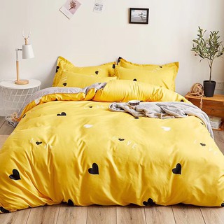 BỘ CHĂN GA GỐI ĐỆM POLLY COTON HỌA TIẾT TIM VÀNG