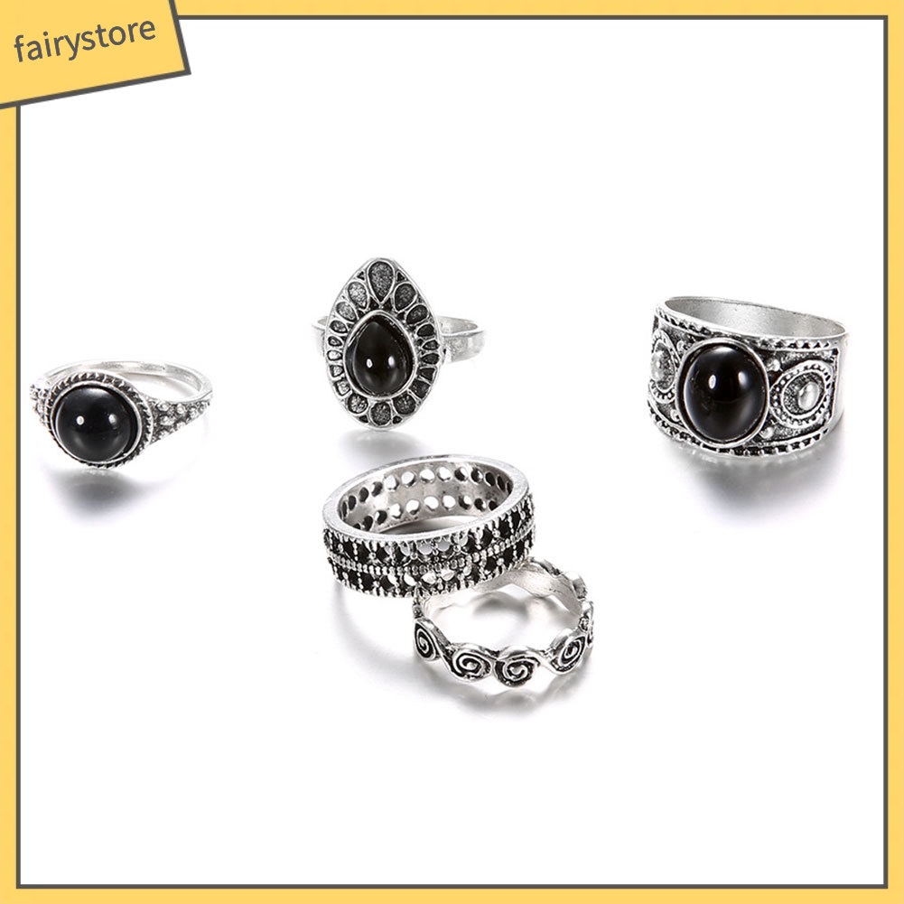 Set 5 Nhẫn Đeo Khớp Ngón Tay Phong Cách Cổ Điển Thời Trang Cho Nữ