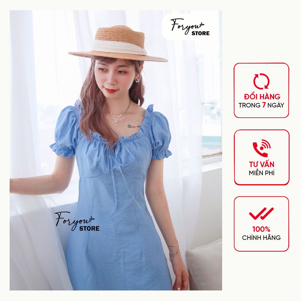 Váy đầm nhún ngực dáng ngắn FORYOU đầm tay bồng màu xanh siêu xinh - Amber Dress