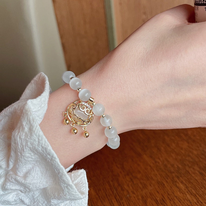 Vòng tay đính đá opal trắng thiết kế tua rua phong cách xuân hè thời trang cho nữ