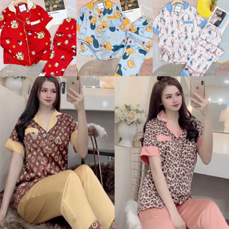 Đồ bộ lụa satin tay ngắn quần dài
