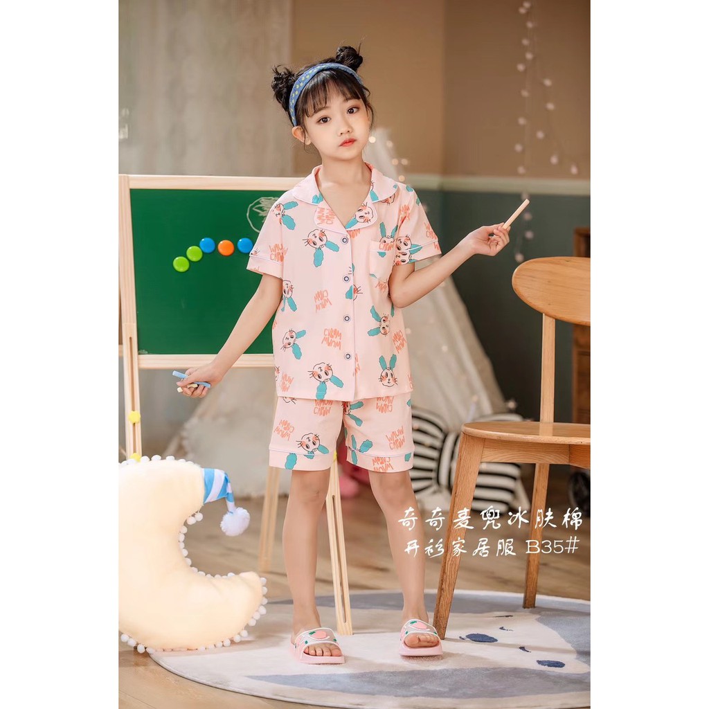 Bộ Pijama cộc tay in hình xuất Hàn bé gái 2-7 tuổi