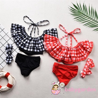 Bộ đồ bơi hai dây + quần short + băng đô kẻ sọc cho bé gái 3 tháng - 4 tuổi