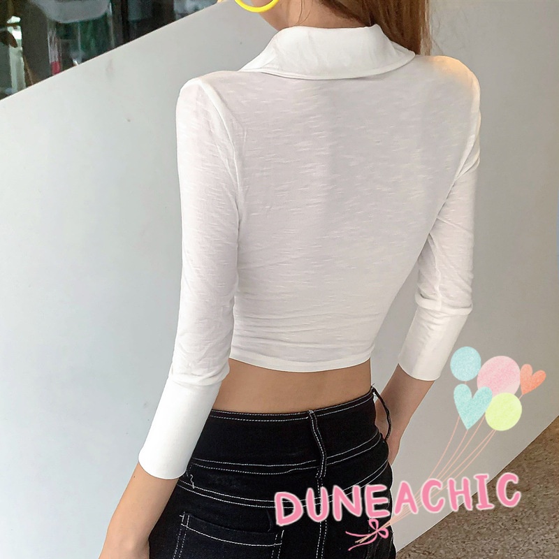 Áo sơ mi croptop DUNEA tay dài thắt nút thời trang cho nữ