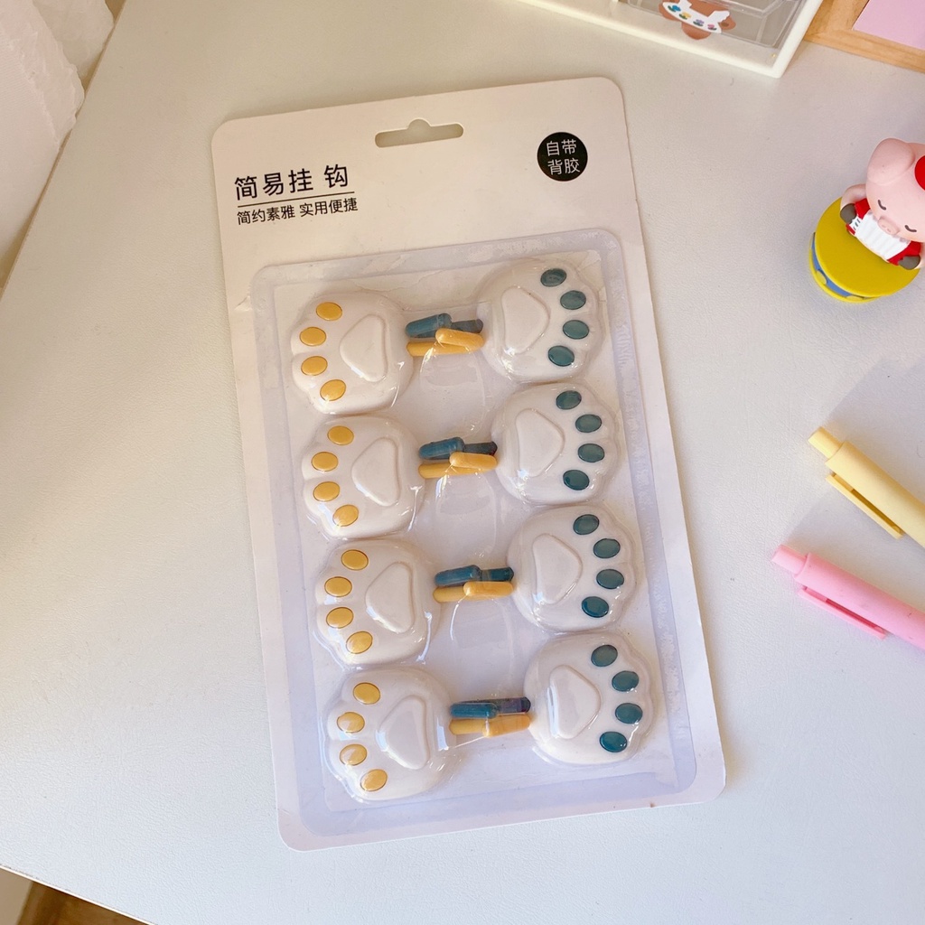 Set 8 móc dán tường họa tiết chân mèo đáng yêu - UniLabel