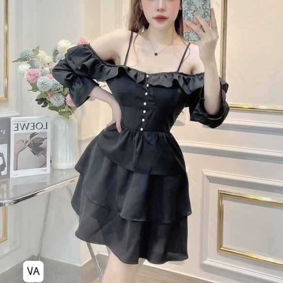 Váy Tơ Thiết Kế Bệt Vai Ba Tầng Một Màu Kiểu Dáng Hàn Quốc Cao Cấp | BigBuy360 - bigbuy360.vn