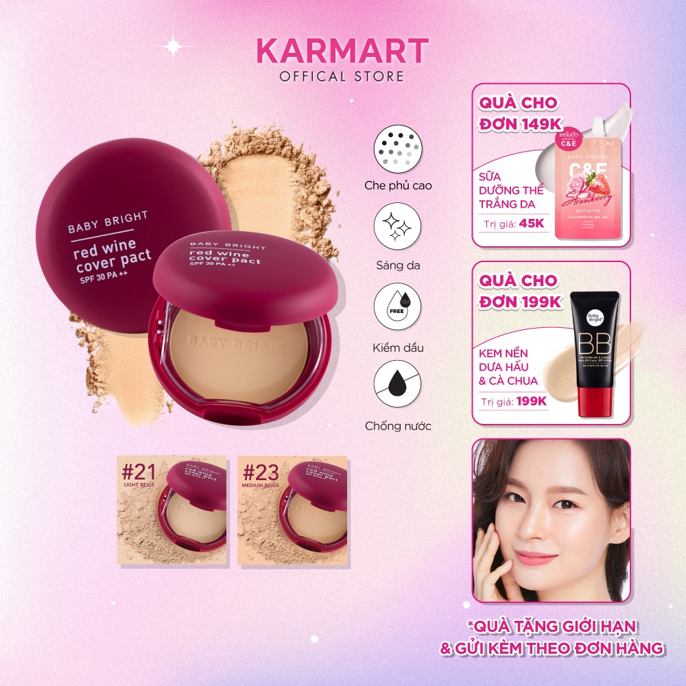 Phấn Phủ Rượu Vang Đỏ Baby Bright Red Wine Cover Pact SPF 30 PA++ 6.5g