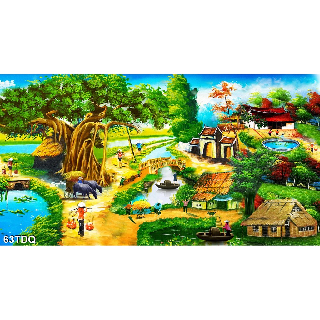 TRANH DÁN TƯỜNG LÀNG QUÊ VIỆT NAM - TRANH DÁN TƯỜNG ĐỒNG QUÊ 3D NÉT GIẢ SƠN DẦU