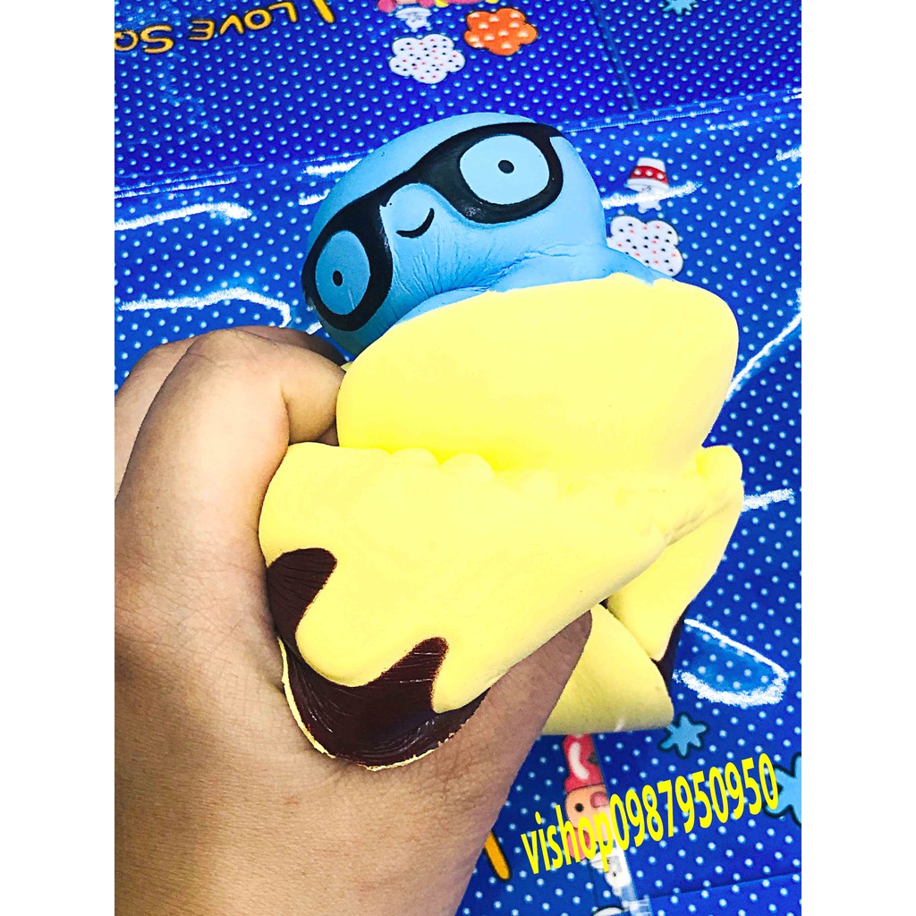 Đồ chơ squishy bánh bạc tuộc đeo kính kèm bao bì cực to