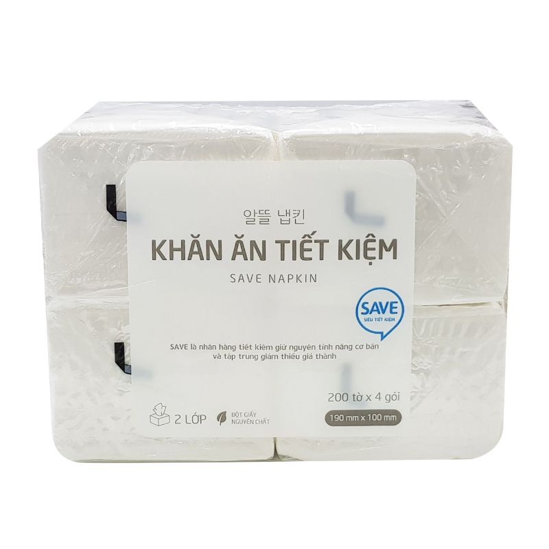 Lotte Lốc 4 Gói Khăn Ăn Tiết Kiệm Choice L 2 lớp - Gói 200 Tờ BIBISTORE