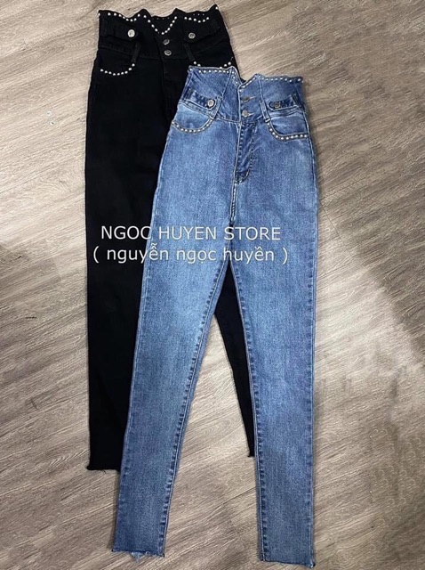 Quần jean cạp siêu cao đính cườm siêu đẹp | BigBuy360 - bigbuy360.vn
