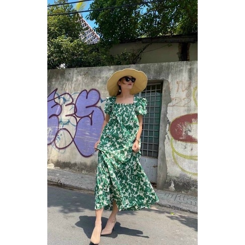 vải thô kiện 100% cotton mềm mát hoa hồng xanh lá