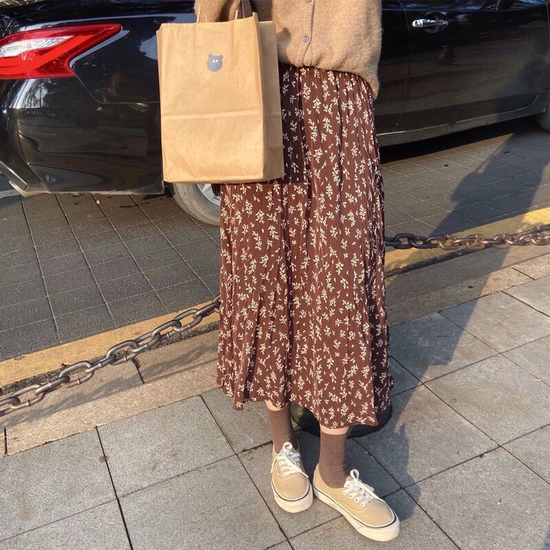Chân Váy Chữ a Lưng Cao Họa Tiết Hoa Phong Cách Phương Tây Cho Nữ