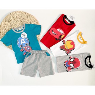 BỘ COTTON TAY NGẮN MINKYMOM QUẦN CÓ TÚI HÌNH SIÊU NHÂN ANH HÙNG CUTE CHO BÉ TỪ 8-18KG