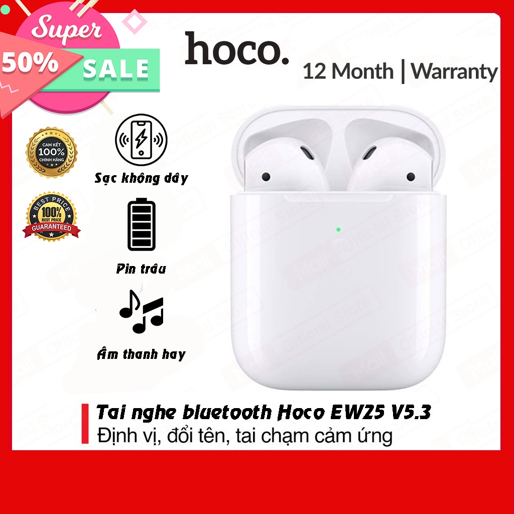Tai nghe Bluetooth Hoco EW25 TWS 5.3 chính hãng kết nối bluetooth 5.3 có micro tiện dụng dành cho mọi dòng điện thoại
