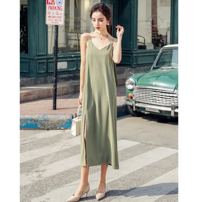 Đầm voan hai dây cổ chữ V dáng suông rộng phong cách Hàn Quốc thời trang mùa hè quyến rũ cho nữ