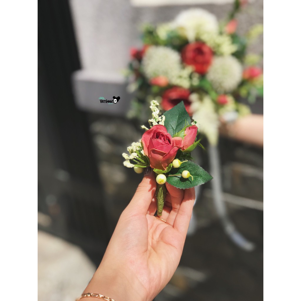 Cài áo chú rể - tone đỏ