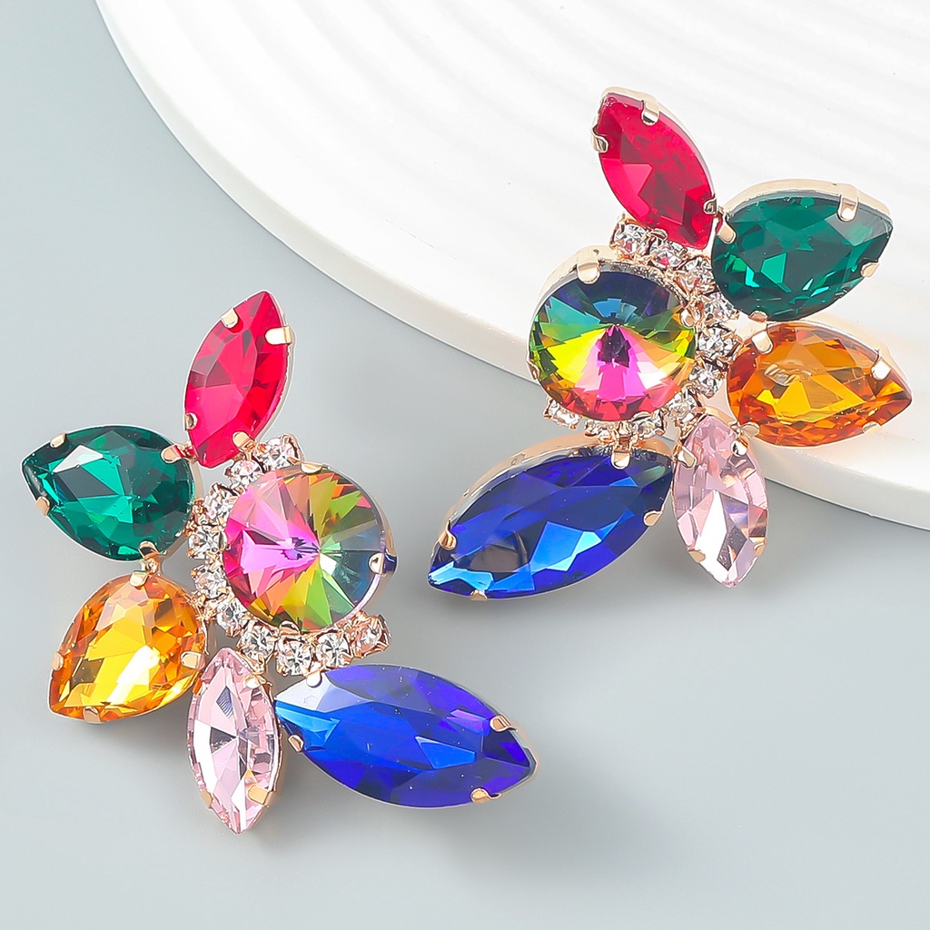 Khuyên tai PINKDUDU PD861 hợp kim đính đá pha lê họa tiết hoa phong cách boho thời trang cho nữ