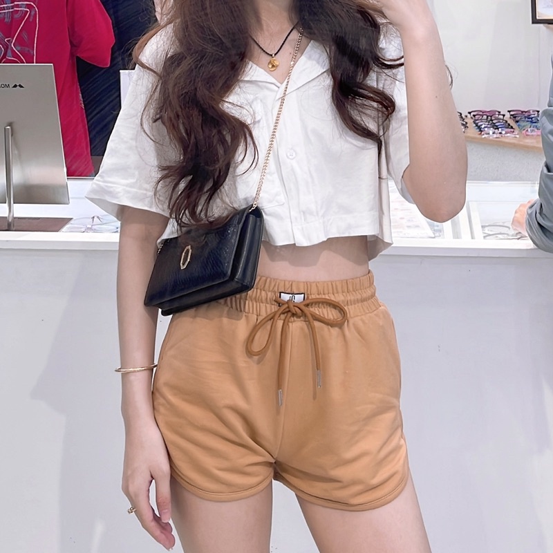 Áo sơmi nữ kiểu dáng croptop ngắn tay, áo croptop có túi nữ đẹp