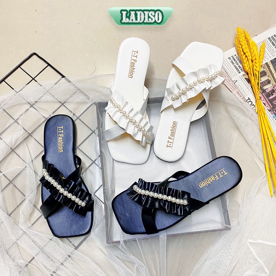 Dép lê nữ nhúm bèo đính ngọc dép kẹp xỏ ngón thời trang LADISO ulzzang tiểu thư phong cách hàn quốc đi biển  TT357