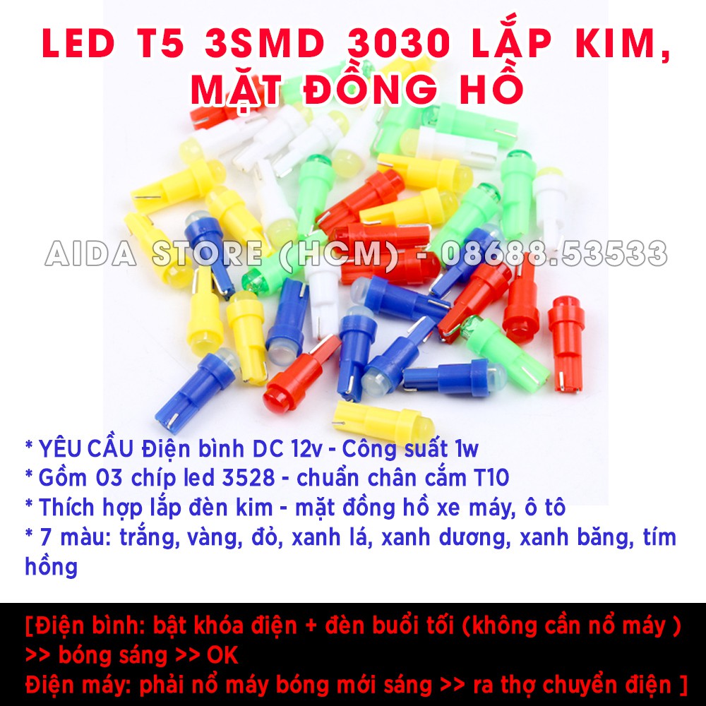 Bóng đèn led T5 COB gắn kim, mặt đồng hồ, xe máy ô tô DC12v