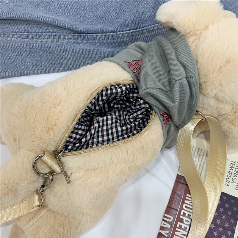 Túi Đeo Chéo Hình Cún Nhồi Bông Dễ Thương Phong Cách Mới Dành Cho Nữ