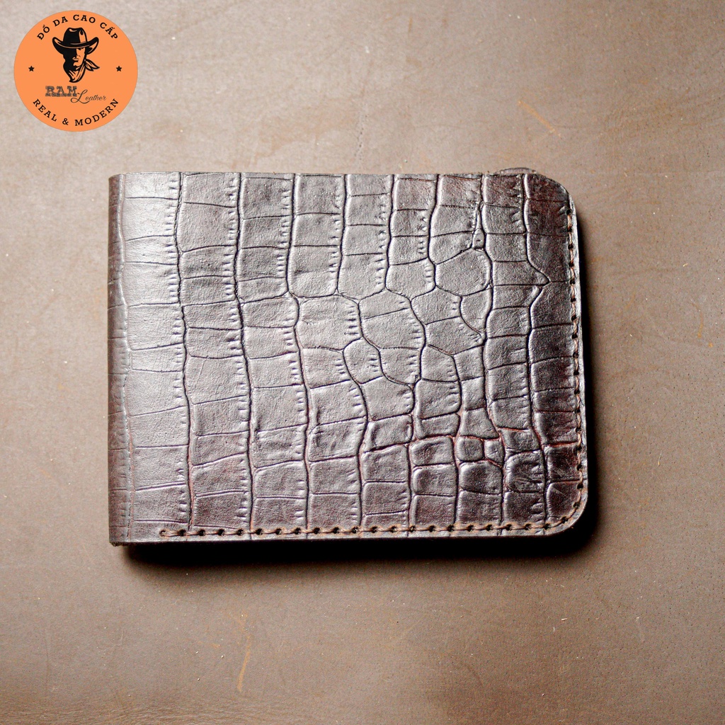 Ví nam Da Bò Ram Leather Simple Vân Cá Sấu Màu Nâu Đậm