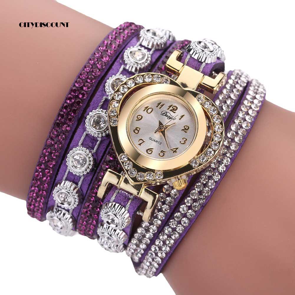 Đồng hồ analog máy quartz nữ nhiều dây mặt đính hột xoàn | BigBuy360 - bigbuy360.vn