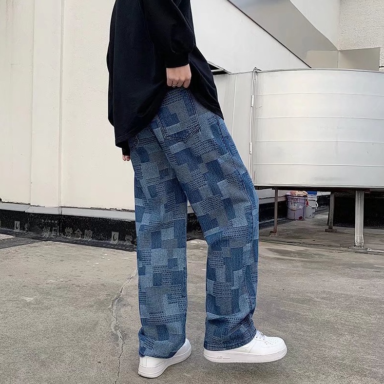 QuầN Bò Nam ỐNg ĐứNg Đen Jean Nam Trơn Quần Jeans Ống Rộng Plus Size Phong Cách Retro Hàn Cho Nam Fashion Quần Ống Suông Bigsize Quần Nam