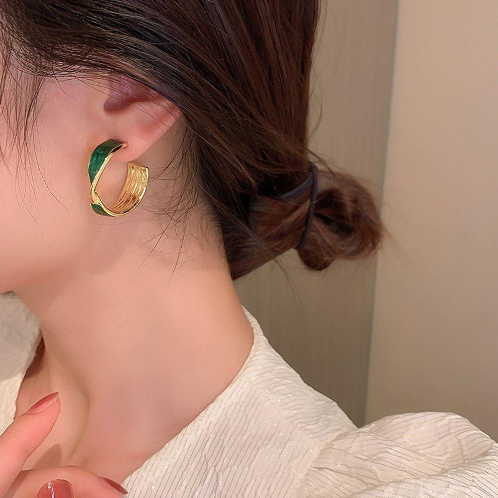 Bông Tai VANES1 Hình Chữ C Màu Sắc Bóng Bẩy Phong Cách Retro Dành Cho Nữ