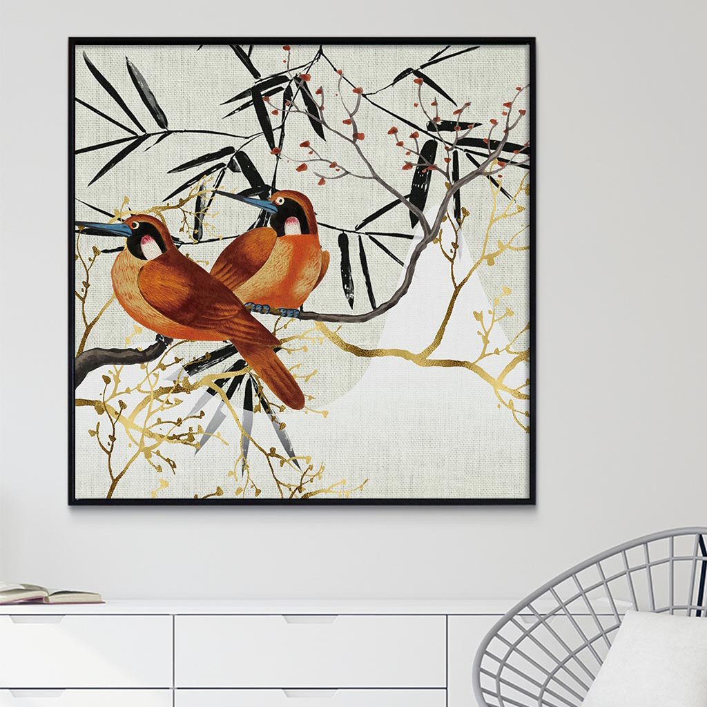 Tranh canvas treo tường phòng ngủ đôi chim khổ vuông -60 x 60cm