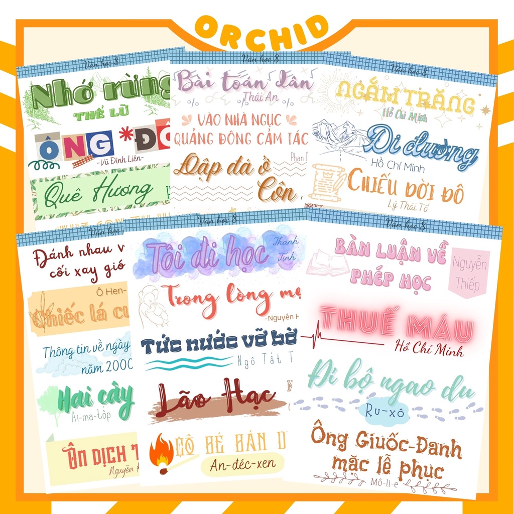 Sticker ngữ văn lớp 8, tiêu đề tác phẩm ngữ văn lớp 8