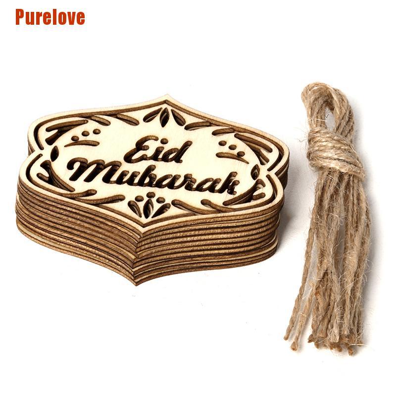 Set 10 Mặt Gỗ Khắc Chữ Eid Mubarak Dùng Trang Trí Diy