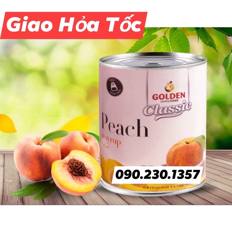 [HỎA TỐC HCM ] (giá sỉ 25K /lon ) 1 thùng 24 lon ĐÀO ngâm đóng hộp thương hiệu GOLDEN 425g - thức uống trà đào, làm bánh