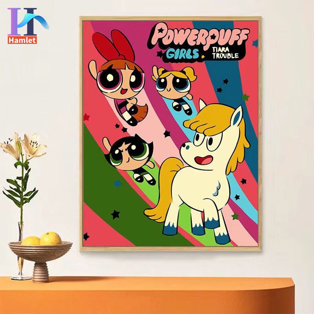 Bộ tranh sơn dầu Hamlet tô màu theo số hình hoạt hình Powerpuff Girls làm quà tặng cho trẻ em cỡ 30 * 40/ 40 * 50cm