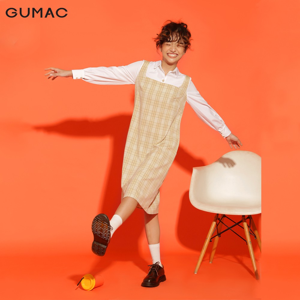 [Mã WABRGULUV giảm tới 100K đơn 249K] Đầm yếm nữ GUMAC form suông thiết kế trẻ trung màu vàng đủ size DA1225 | BigBuy360 - bigbuy360.vn