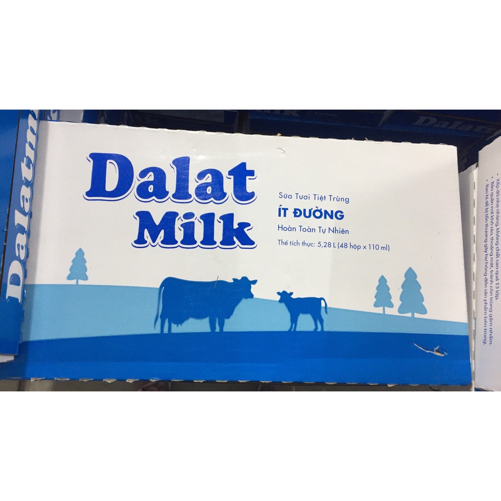 ( Lốc) Sữa Dalat Milk (Đà Lạt Milk) hộp mút 110ml ( date dài): có đường - ít đường