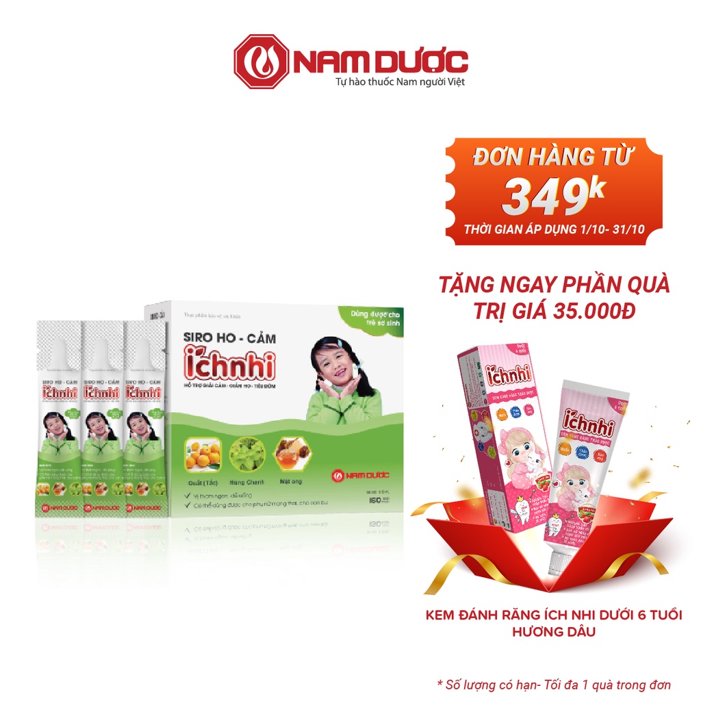 Siro ho cảm Ích Nhi hộp 30 gói x 5ml hỗ trợ giải cảm, giảm ho, sổ mũi, tiêu đờm, dùng cho trẻ nhỏ, bà bầu